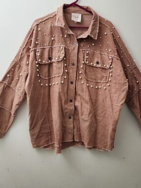 Fantastic Fawn L Pink Corduroy Pearl Embellished Shacket Western Boho Rock/Roll